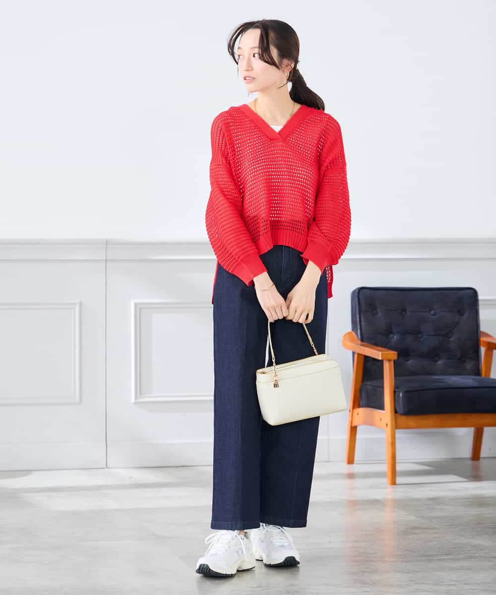 K3FGD31054 a.v.v Elmi(アー・ヴェ・ヴェ) 【低身長サイズ】メッシュフードニットプルオーバー レッド