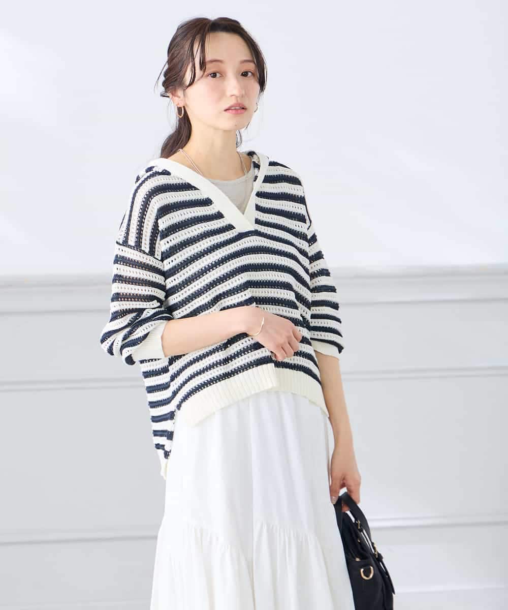 K3FGD31054 a.v.v Elmi(アー・ヴェ・ヴェ) 【低身長サイズ】メッシュフードニットプルオーバー レッド