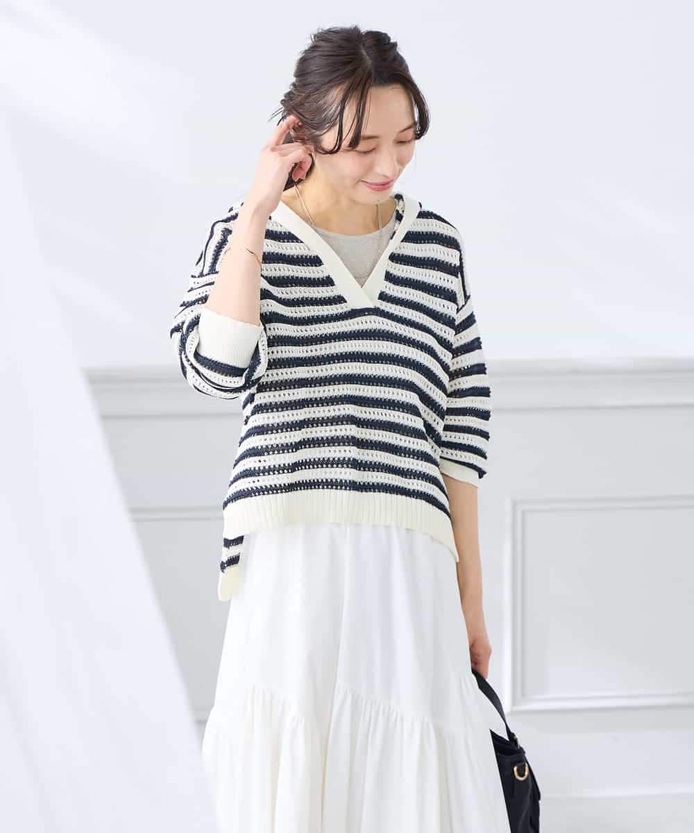 K3FGD31054 a.v.v Elmi(アー・ヴェ・ヴェ) 【低身長サイズ】メッシュフードニットプルオーバー レッド