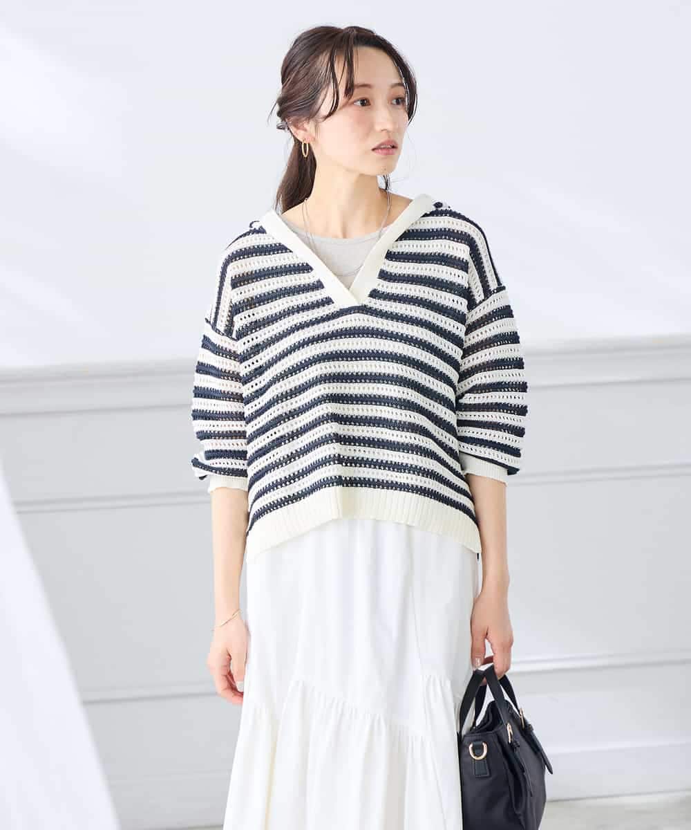 K3FGD31054 a.v.v Elmi(アー・ヴェ・ヴェ) 【低身長サイズ】メッシュフードニットプルオーバー レッド