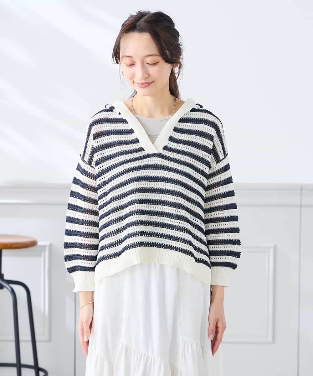 K3FGD31054 a.v.v Elmi(アー・ヴェ・ヴェ) 【低身長サイズ】メッシュフードニットプルオーバー レッド