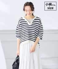 K3FGD31054 a.v.v Elmi(アー・ヴェ・ヴェ) 【低身長サイズ】メッシュフードニットプルオーバー ボーダー