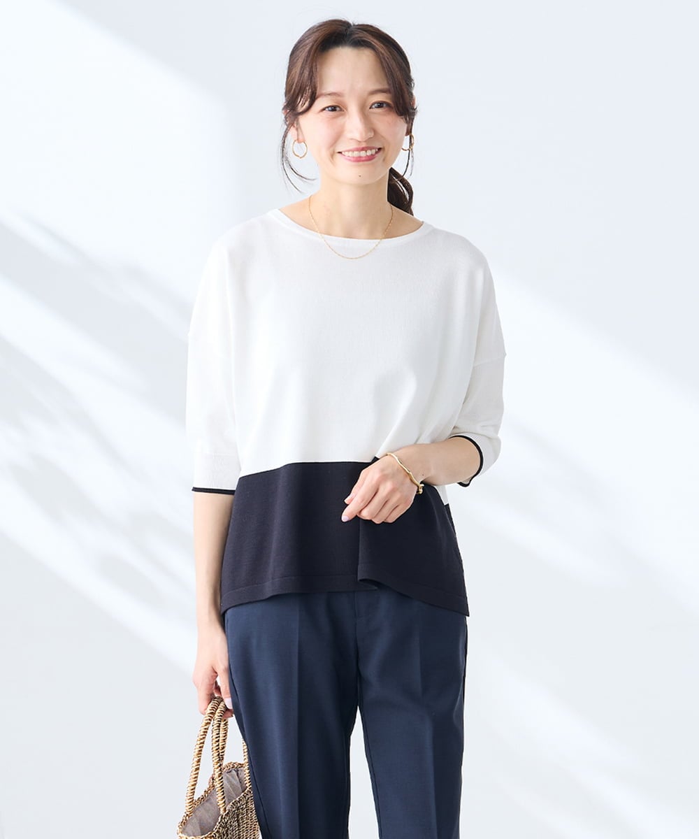 K3FGD33039 a.v.v Elmi(アー・ヴェ・ヴェ) 【低身長サイズ/洗える/UVカット】バイカラーポンチョチュニック グリーン