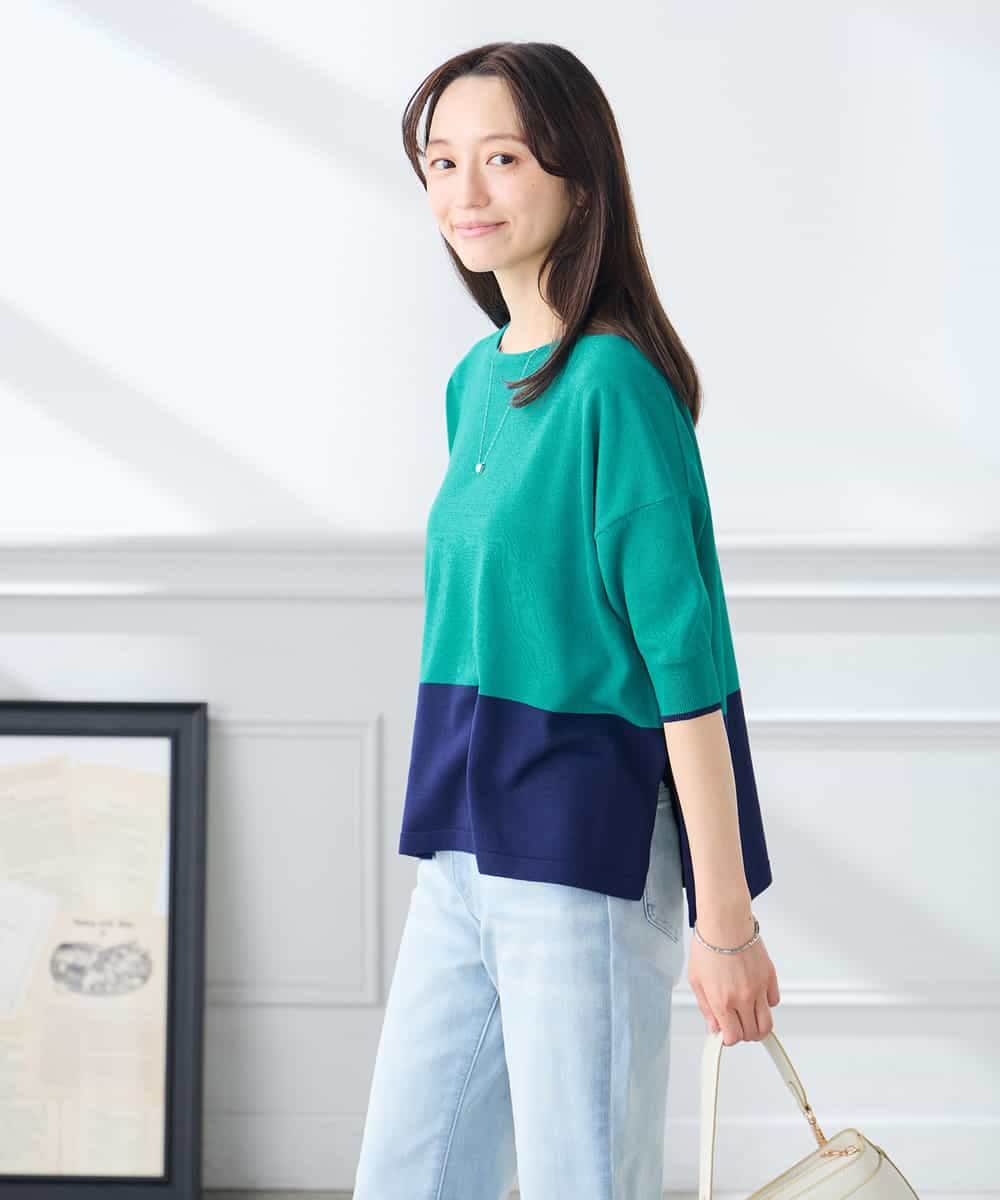 K3FGD33039 a.v.v Elmi(アー・ヴェ・ヴェ) 【低身長サイズ/洗える/UVカット】バイカラーポンチョチュニック グリーン