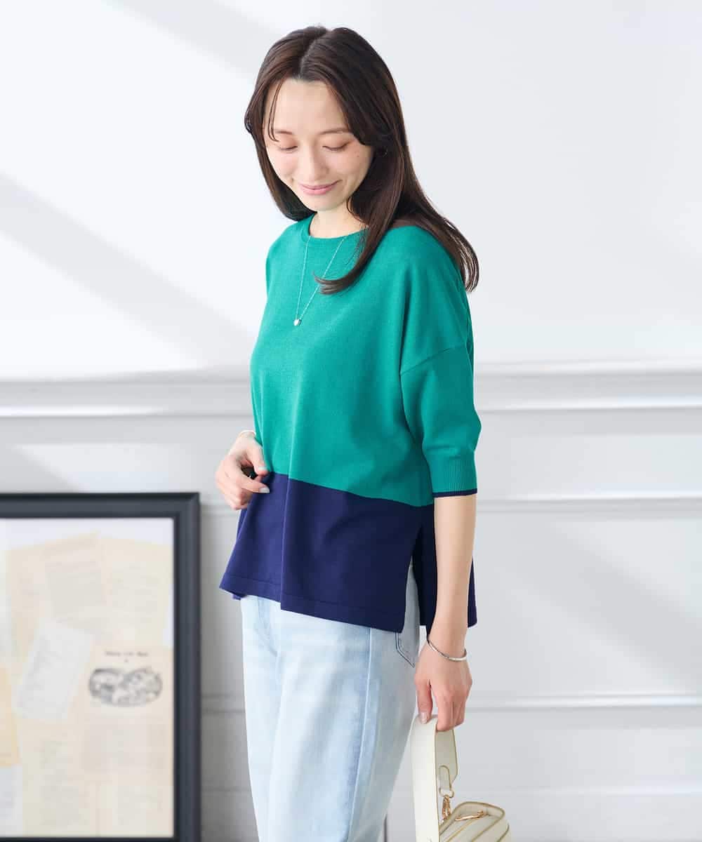 K3FGD33039 a.v.v Elmi(アー・ヴェ・ヴェ) 【低身長サイズ/洗える/UVカット】バイカラーポンチョチュニック グリーン