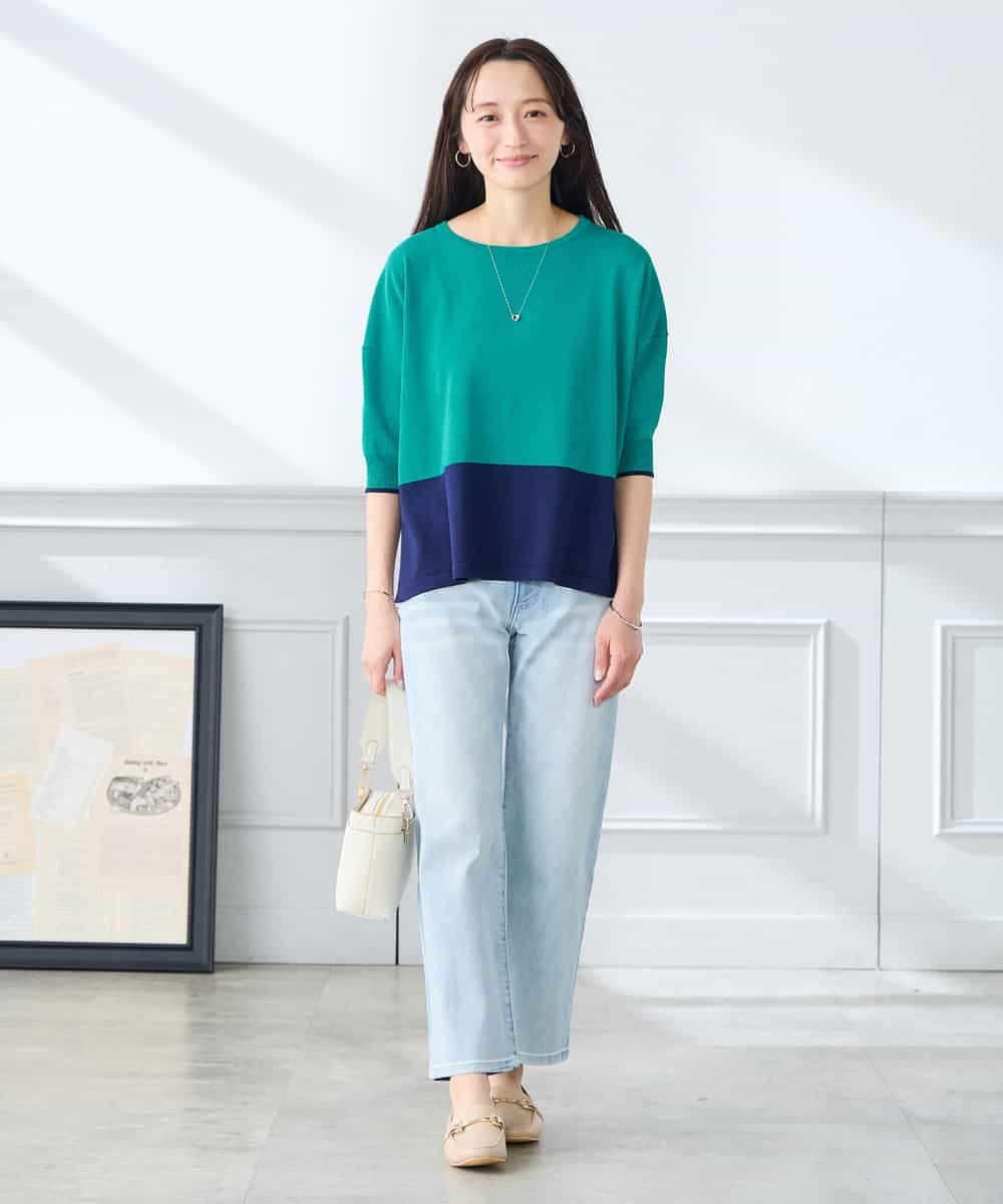 K3FGD33039 a.v.v Elmi(アー・ヴェ・ヴェ) 【低身長サイズ/洗える/UVカット】バイカラーポンチョチュニック グリーン