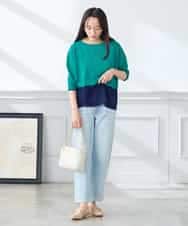 K3FGD33039 a.v.v Elmi(アー・ヴェ・ヴェ) 【低身長サイズ/洗える/UVカット】バイカラーポンチョチュニック グリーン