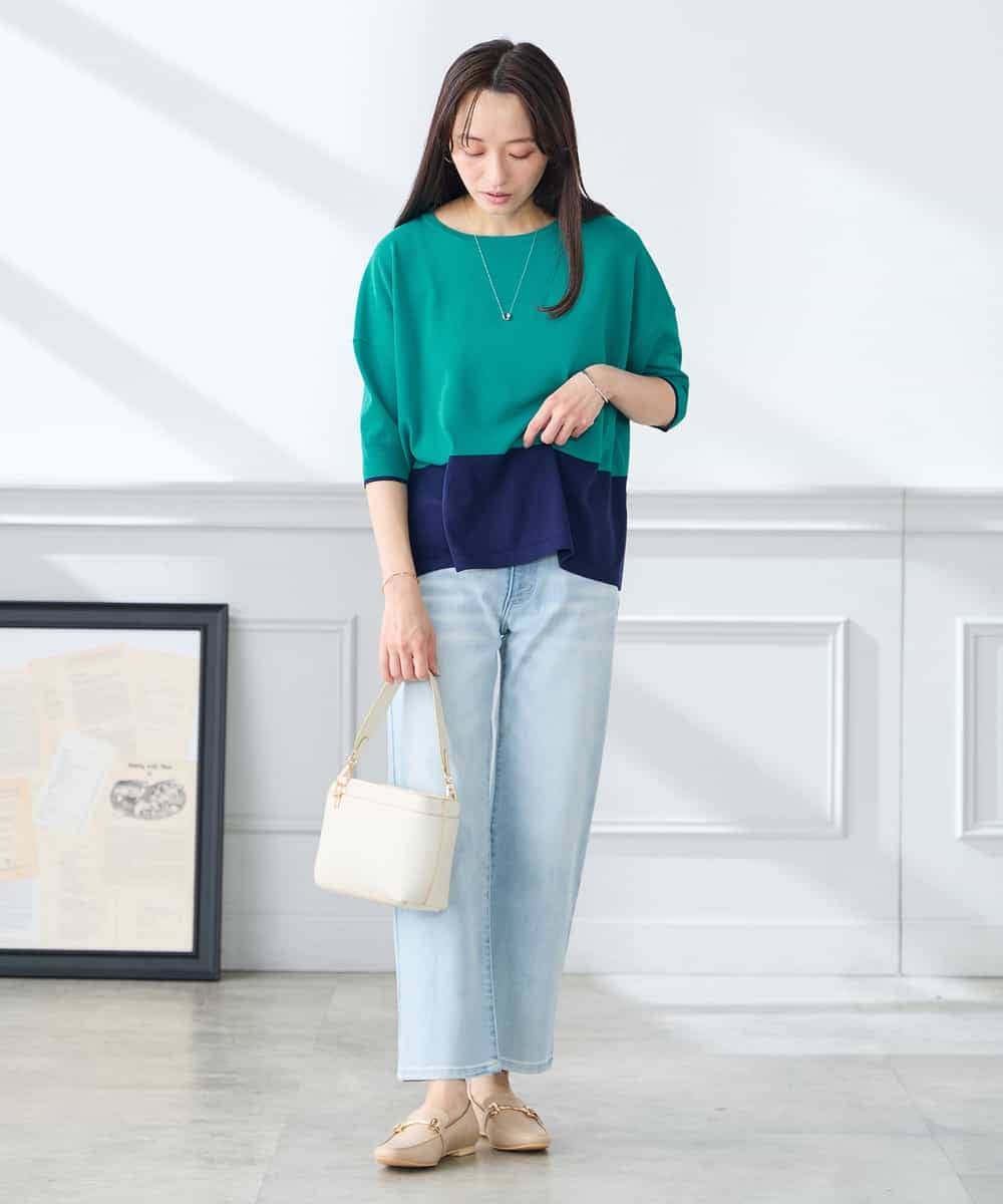 K3FGD33039 a.v.v Elmi(アー・ヴェ・ヴェ) 【低身長サイズ/洗える/UVカット】バイカラーポンチョチュニック グリーン