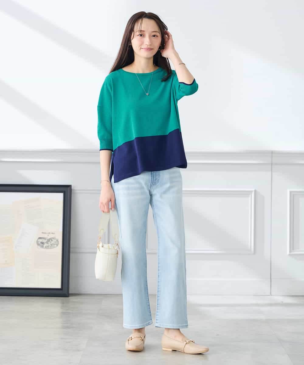 K3FGD33039 a.v.v Elmi(アー・ヴェ・ヴェ) 【低身長サイズ/洗える/UVカット】バイカラーポンチョチュニック グリーン