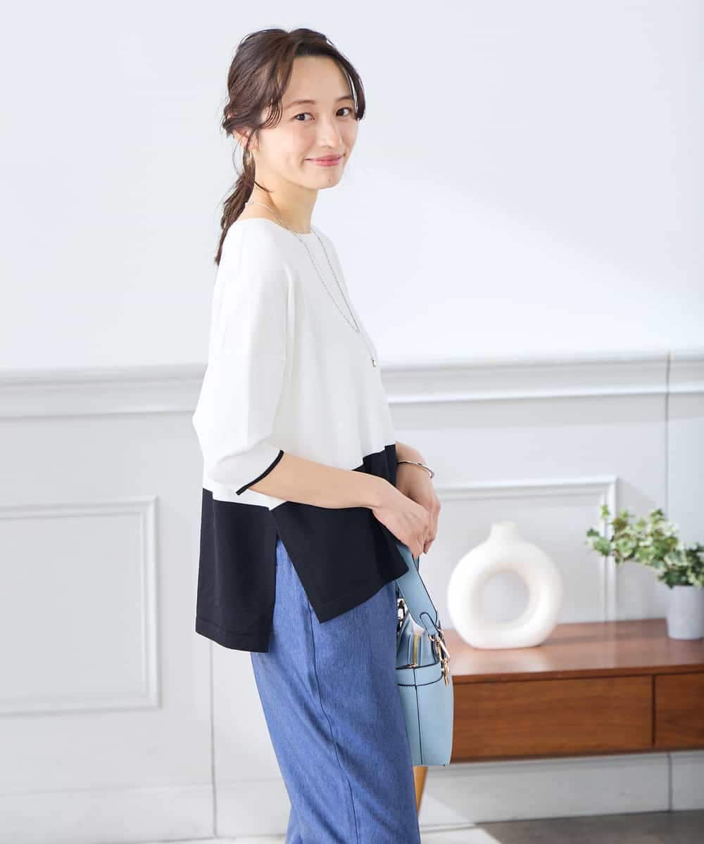 K3FGD33039 a.v.v Elmi(アー・ヴェ・ヴェ) 【低身長サイズ/洗える/UVカット】バイカラーポンチョチュニック グリーン