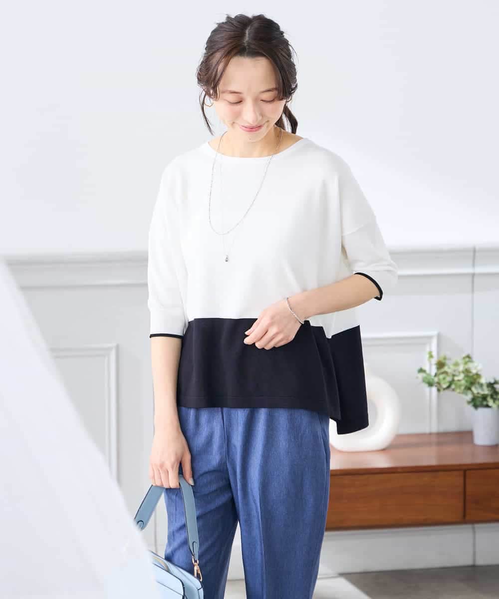 K3FGD33039 a.v.v Elmi(アー・ヴェ・ヴェ) 【低身長サイズ/洗える/UVカット】バイカラーポンチョチュニック グリーン