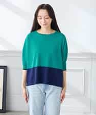 K3FGD33039 a.v.v Elmi(アー・ヴェ・ヴェ) 【低身長サイズ/洗える/UVカット】バイカラーポンチョチュニック グリーン