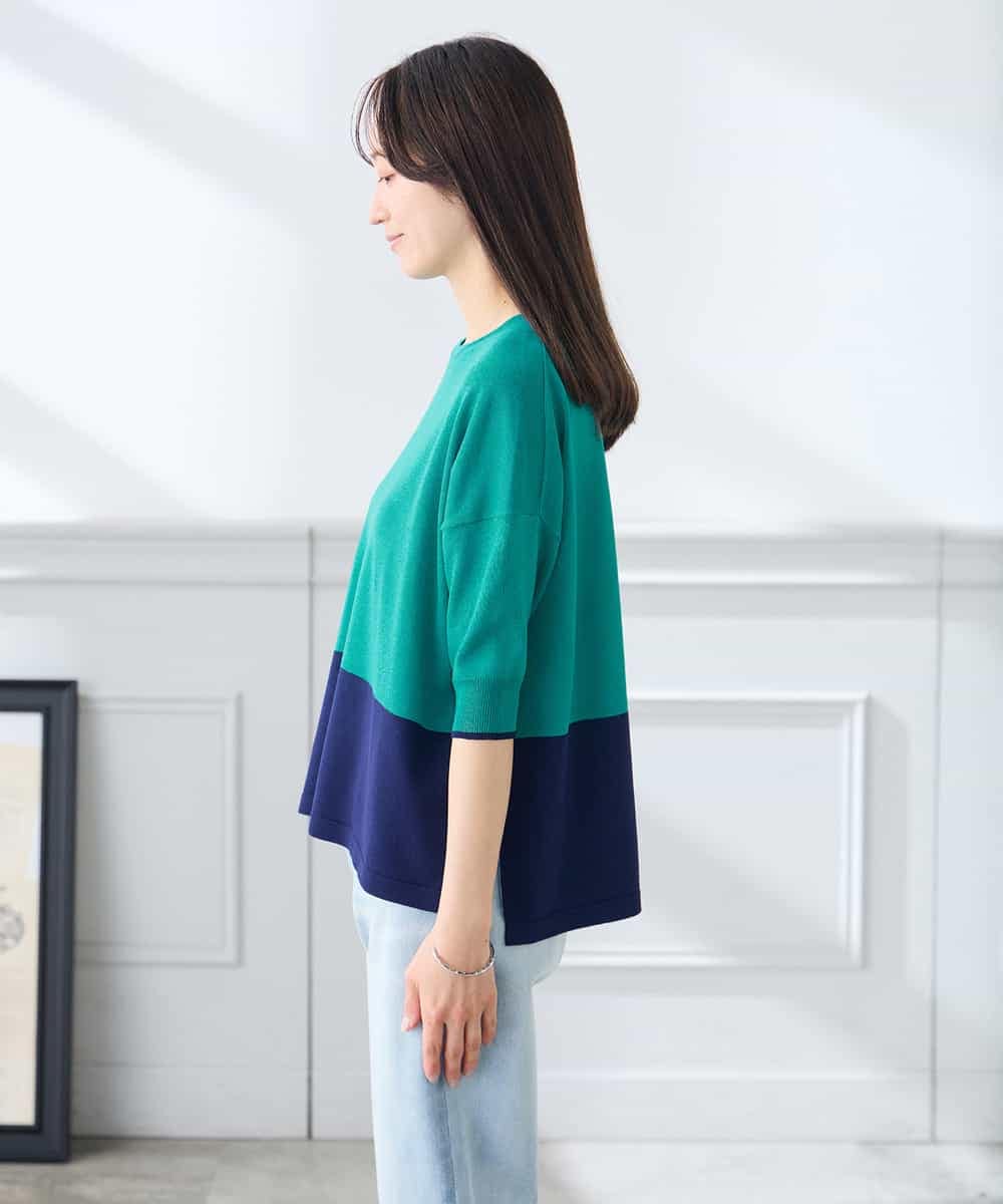 K3FGD33039 a.v.v Elmi(アー・ヴェ・ヴェ) 【低身長サイズ/洗える/UVカット】バイカラーポンチョチュニック グリーン