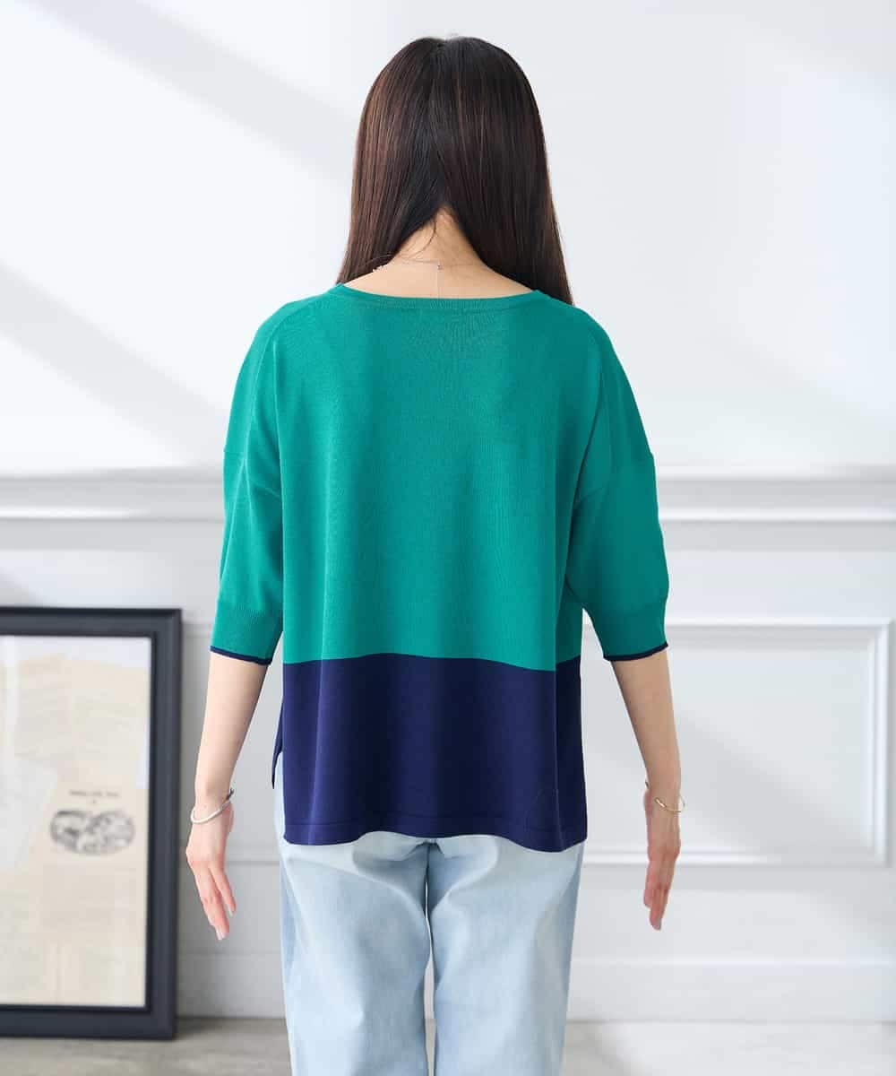 K3FGD33039 a.v.v Elmi(アー・ヴェ・ヴェ) 【低身長サイズ/洗える/UVカット】バイカラーポンチョチュニック グリーン