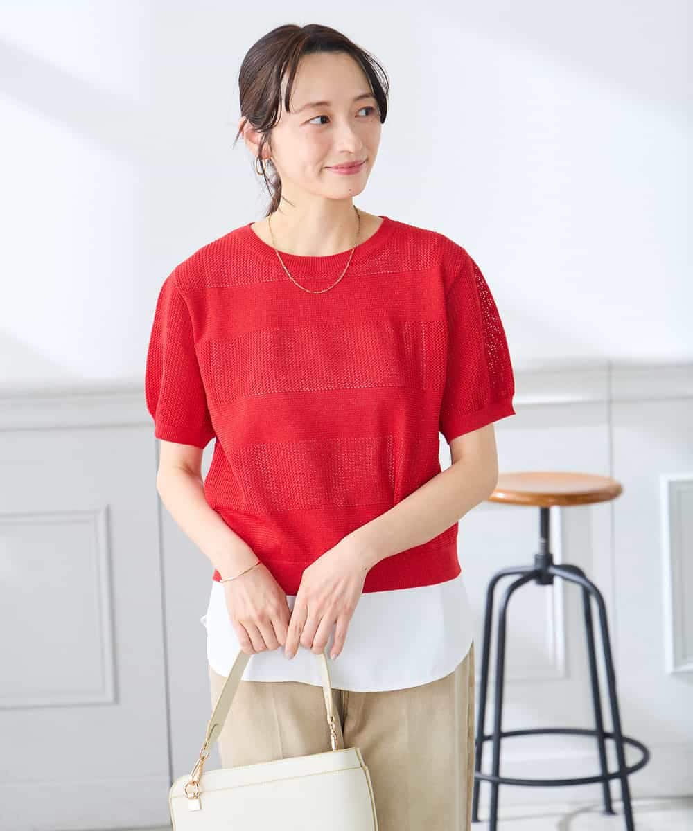 K3FGD34049 a.v.v Elmi(アー・ヴェ・ヴェ) 【低身長サイズ】ラメッシュボーダープルオーバー レッド