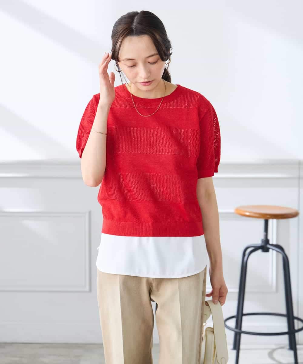 K3FGD34049 a.v.v Elmi(アー・ヴェ・ヴェ) 【低身長サイズ】ラメッシュボーダープルオーバー レッド