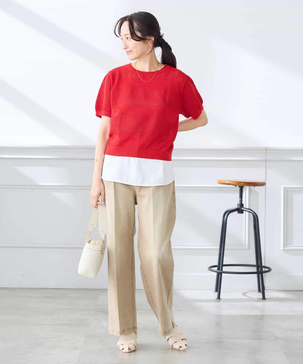 K3FGD34049 a.v.v Elmi(アー・ヴェ・ヴェ) 【低身長サイズ】ラメッシュボーダープルオーバー レッド