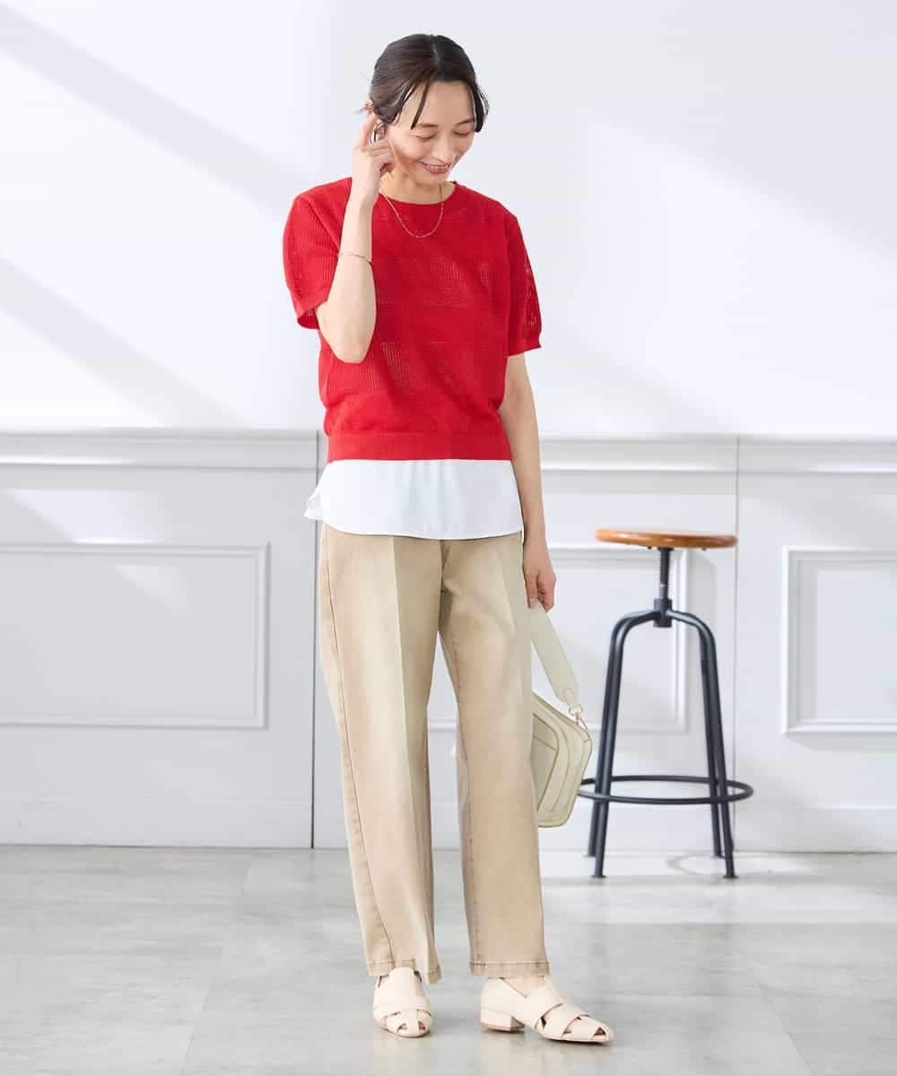 K3FGD34049 a.v.v Elmi(アー・ヴェ・ヴェ) 【低身長サイズ】ラメッシュボーダープルオーバー レッド