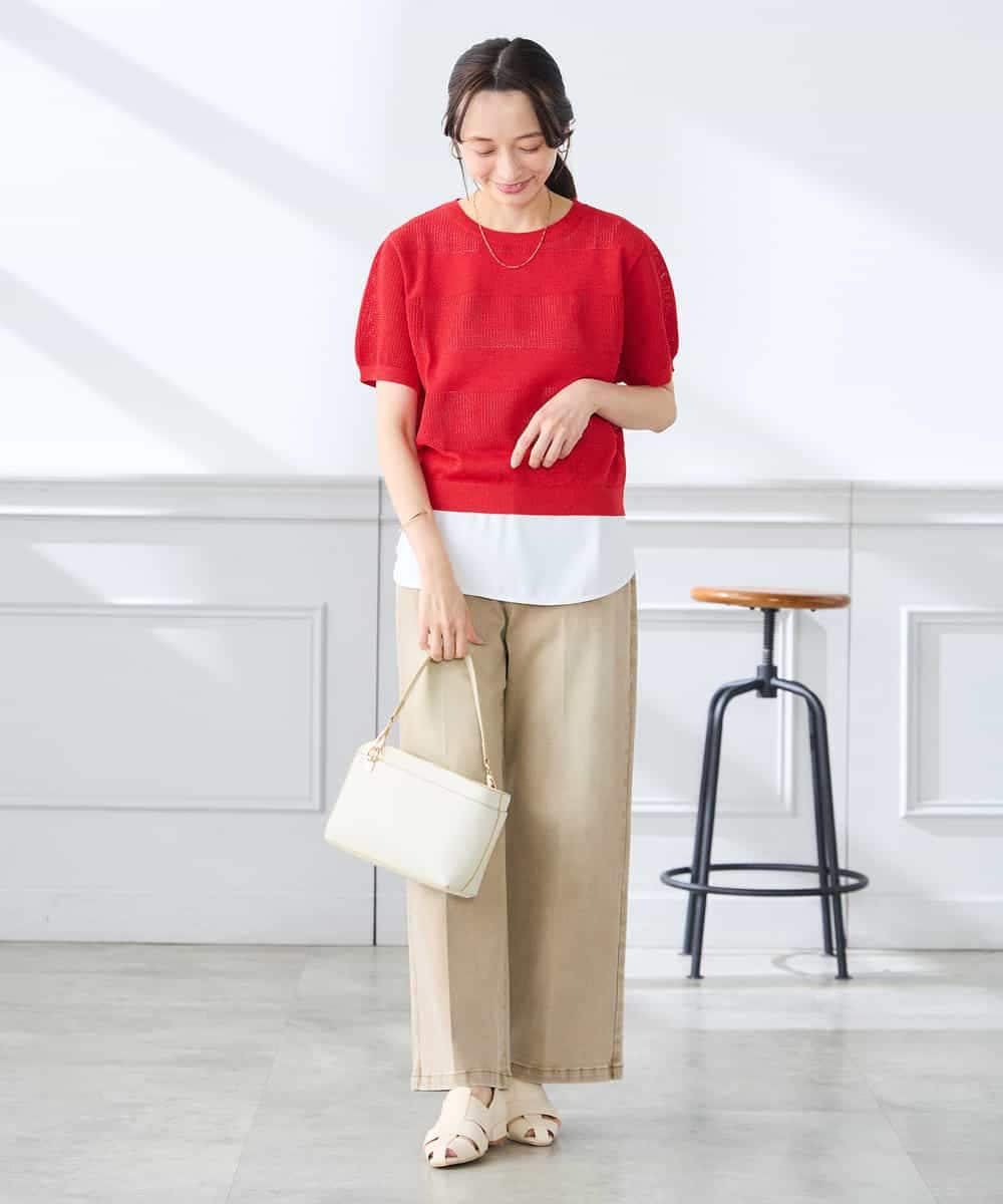 K3FGD34049 a.v.v Elmi(アー・ヴェ・ヴェ) 【低身長サイズ】ラメッシュボーダープルオーバー レッド