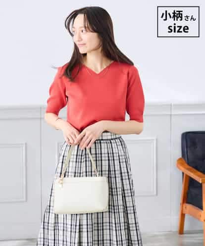 K3FGD59039 a.v.v Elmi 【低身長サイズ】ハーフスリーブVネックサマーニット【洗える/接触冷感/UVカット】