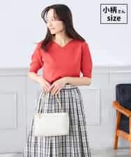 K3FGD59039 a.v.v Elmi(アー・ヴェ・ヴェ) 【低身長サイズ】ハーフスリーブVネックサマーニット【洗える/接触冷感/UVカット】 レッド