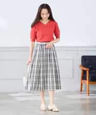 K3FGD59039 a.v.v Elmi(アー・ヴェ・ヴェ) 【低身長サイズ】ハーフスリーブVネックサマーニット【洗える/接触冷感/UVカット】 レッド