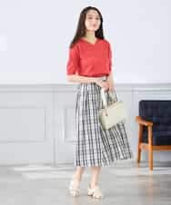 K3FGD59039 a.v.v Elmi(アー・ヴェ・ヴェ) 【低身長サイズ】ハーフスリーブVネックサマーニット【洗える/接触冷感/UVカット】 レッド