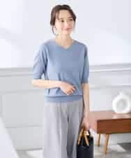 K3FGD59039 a.v.v Elmi(アー・ヴェ・ヴェ) 【低身長サイズ】ハーフスリーブVネックサマーニット【洗える/接触冷感/UVカット】 レッド