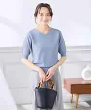 K3FGD59039 a.v.v Elmi(アー・ヴェ・ヴェ) 【低身長サイズ】ハーフスリーブVネックサマーニット【洗える/接触冷感/UVカット】 レッド