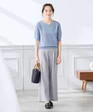 K3FGD59039 a.v.v Elmi(アー・ヴェ・ヴェ) 【低身長サイズ】ハーフスリーブVネックサマーニット【洗える/接触冷感/UVカット】 レッド