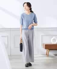 K3FGD59039 a.v.v Elmi(アー・ヴェ・ヴェ) 【低身長サイズ】ハーフスリーブVネックサマーニット【洗える/接触冷感/UVカット】 レッド