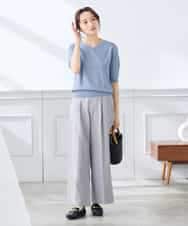 K3FGD59039 a.v.v Elmi(アー・ヴェ・ヴェ) 【低身長サイズ】ハーフスリーブVネックサマーニット【洗える/接触冷感/UVカット】 レッド