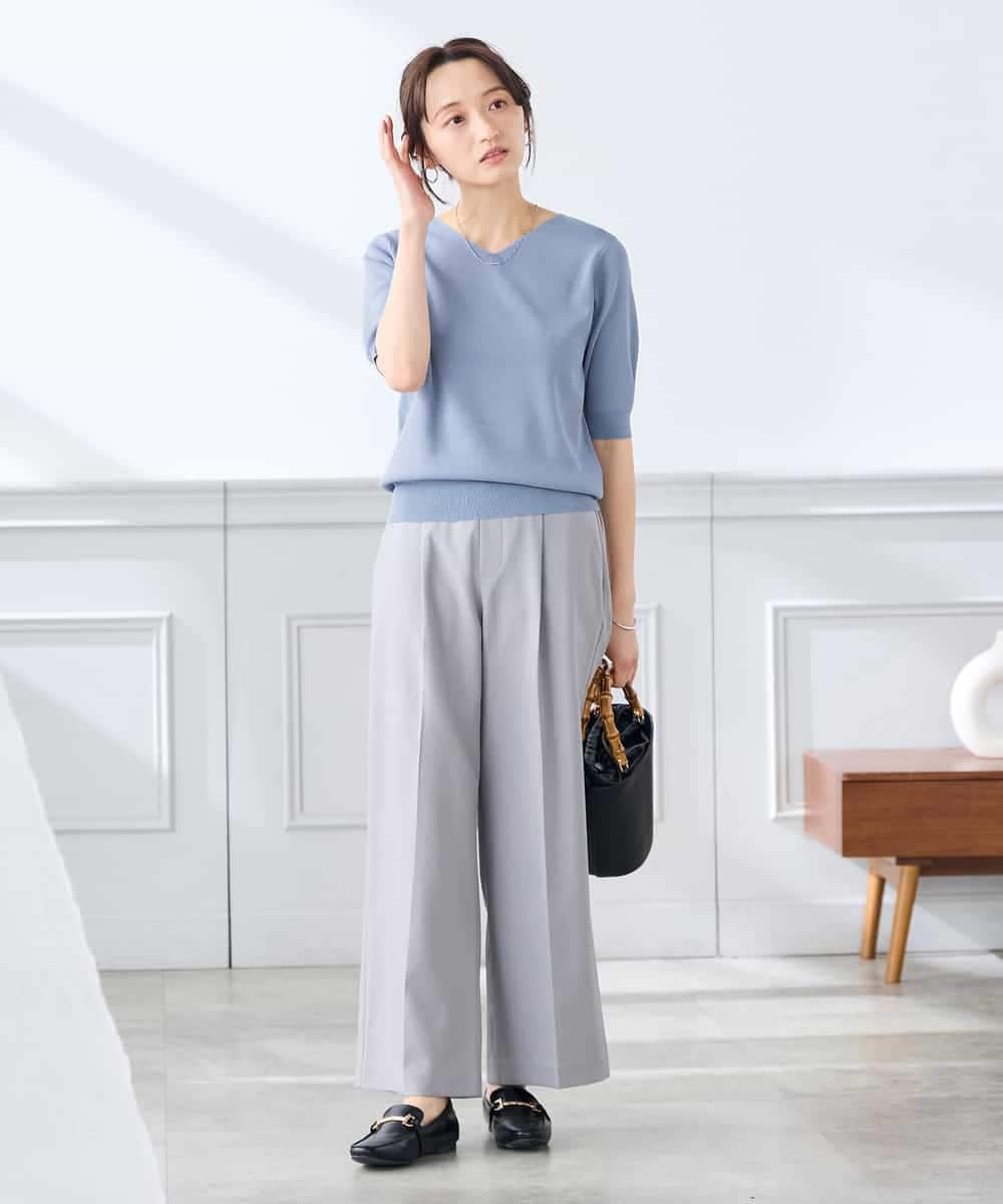 K3FGD59039 a.v.v Elmi(アー・ヴェ・ヴェ) 【低身長サイズ】ハーフスリーブVネックサマーニット【洗える/接触冷感/UVカット】 レッド