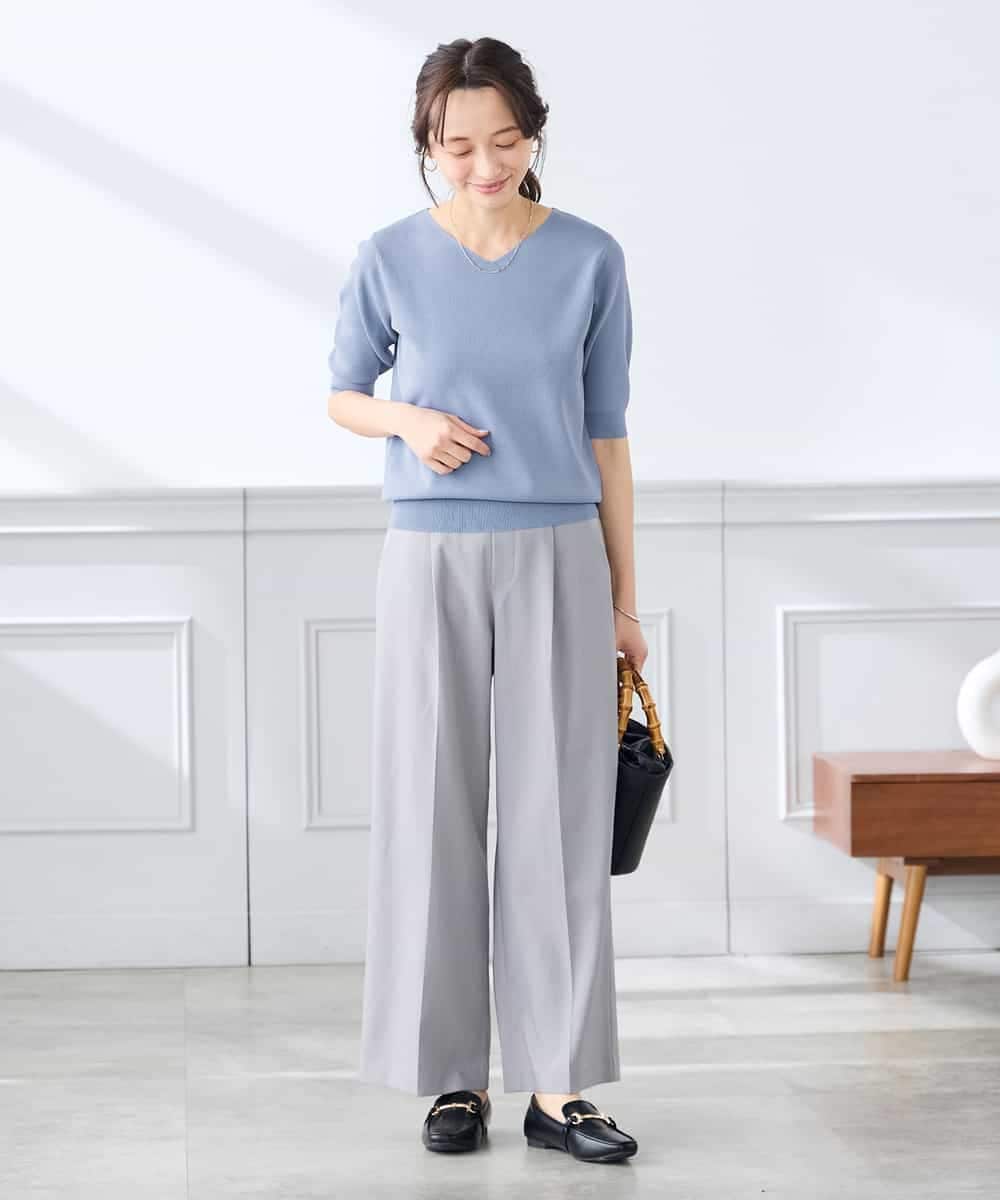 K3FGD59039 a.v.v Elmi(アー・ヴェ・ヴェ) 【低身長サイズ】ハーフスリーブVネックサマーニット【洗える/接触冷感/UVカット】 レッド