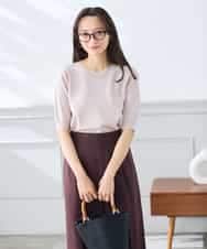 K3FGD59039 a.v.v Elmi(アー・ヴェ・ヴェ) 【低身長サイズ】ハーフスリーブVネックサマーニット【洗える/接触冷感/UVカット】 レッド