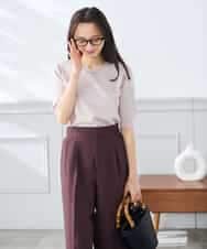 K3FGD59039 a.v.v Elmi(アー・ヴェ・ヴェ) 【低身長サイズ】ハーフスリーブVネックサマーニット【洗える/接触冷感/UVカット】 レッド