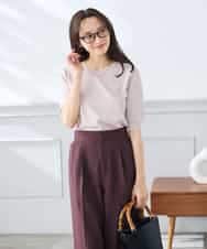 K3FGD59039 a.v.v Elmi(アー・ヴェ・ヴェ) 【低身長サイズ】ハーフスリーブVネックサマーニット【洗える/接触冷感/UVカット】 レッド