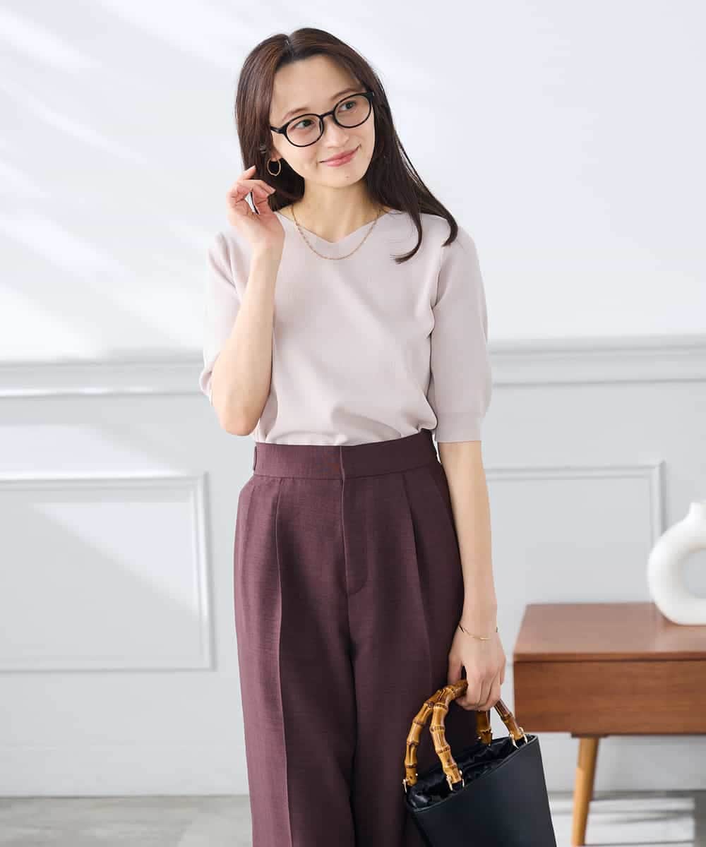 K3FGD59039 a.v.v Elmi(アー・ヴェ・ヴェ) 【低身長サイズ】ハーフスリーブVネックサマーニット【洗える/接触冷感/UVカット】 レッド