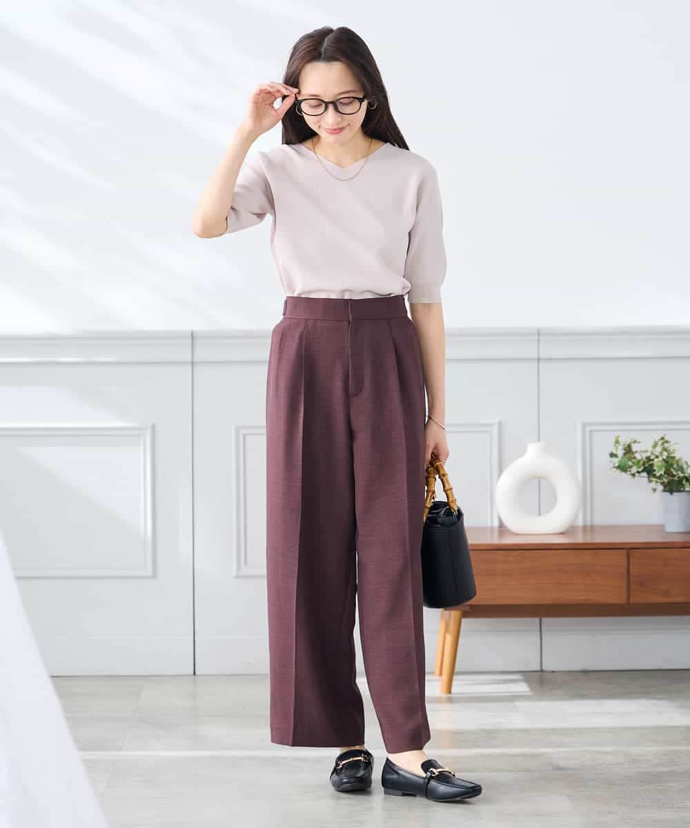 K3FGD59039 a.v.v Elmi(アー・ヴェ・ヴェ) 【低身長サイズ】ハーフスリーブVネックサマーニット【洗える/接触冷感/UVカット】 レッド