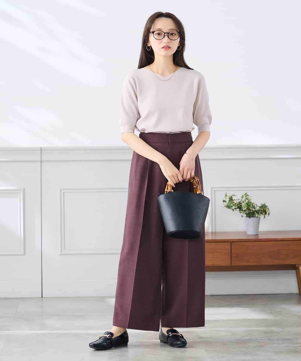 K3FGD59039 a.v.v Elmi(アー・ヴェ・ヴェ) 【低身長サイズ】ハーフスリーブVネックサマーニット【洗える/接触冷感/UVカット】 レッド