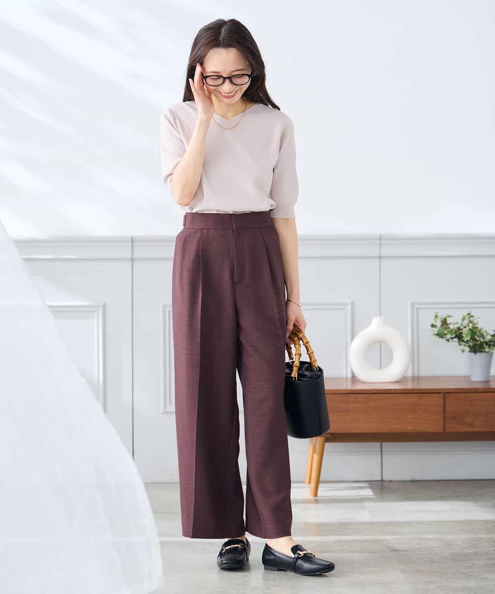 K3FGD59039 a.v.v Elmi(アー・ヴェ・ヴェ) 【低身長サイズ】ハーフスリーブVネックサマーニット【洗える/接触冷感/UVカット】 レッド