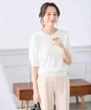 K3FGD59039 a.v.v Elmi(アー・ヴェ・ヴェ) 【低身長サイズ】ハーフスリーブVネックサマーニット【洗える/接触冷感/UVカット】 レッド