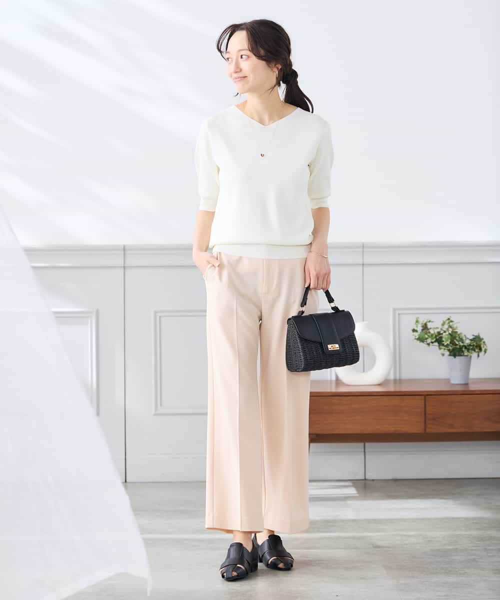 K3FGD59039 a.v.v Elmi(アー・ヴェ・ヴェ) 【低身長サイズ】ハーフスリーブVネックサマーニット【洗える/接触冷感/UVカット】 レッド