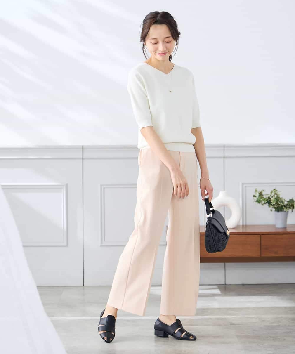 K3FGD59039 a.v.v Elmi(アー・ヴェ・ヴェ) 【低身長サイズ】ハーフスリーブVネックサマーニット【洗える/接触冷感/UVカット】 レッド