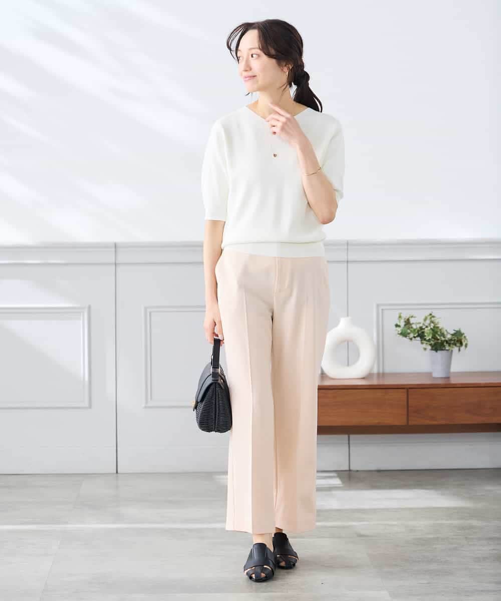 K3FGD59039 a.v.v Elmi(アー・ヴェ・ヴェ) 【低身長サイズ】ハーフスリーブVネックサマーニット【洗える/接触冷感/UVカット】 レッド