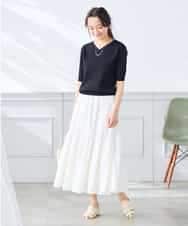 K3FGD59039 a.v.v Elmi(アー・ヴェ・ヴェ) 【低身長サイズ】ハーフスリーブVネックサマーニット【洗える/接触冷感/UVカット】 レッド