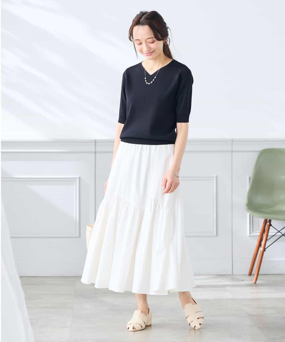 K3FGD59039 a.v.v Elmi(アー・ヴェ・ヴェ) 【低身長サイズ】ハーフスリーブVネックサマーニット【洗える/接触冷感/UVカット】 レッド