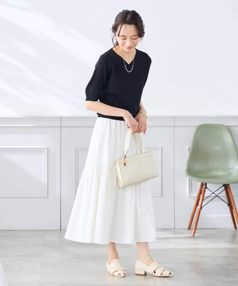 K3FGD59039 a.v.v Elmi(アー・ヴェ・ヴェ) 【低身長サイズ】ハーフスリーブVネックサマーニット【洗える/接触冷感/UVカット】 レッド