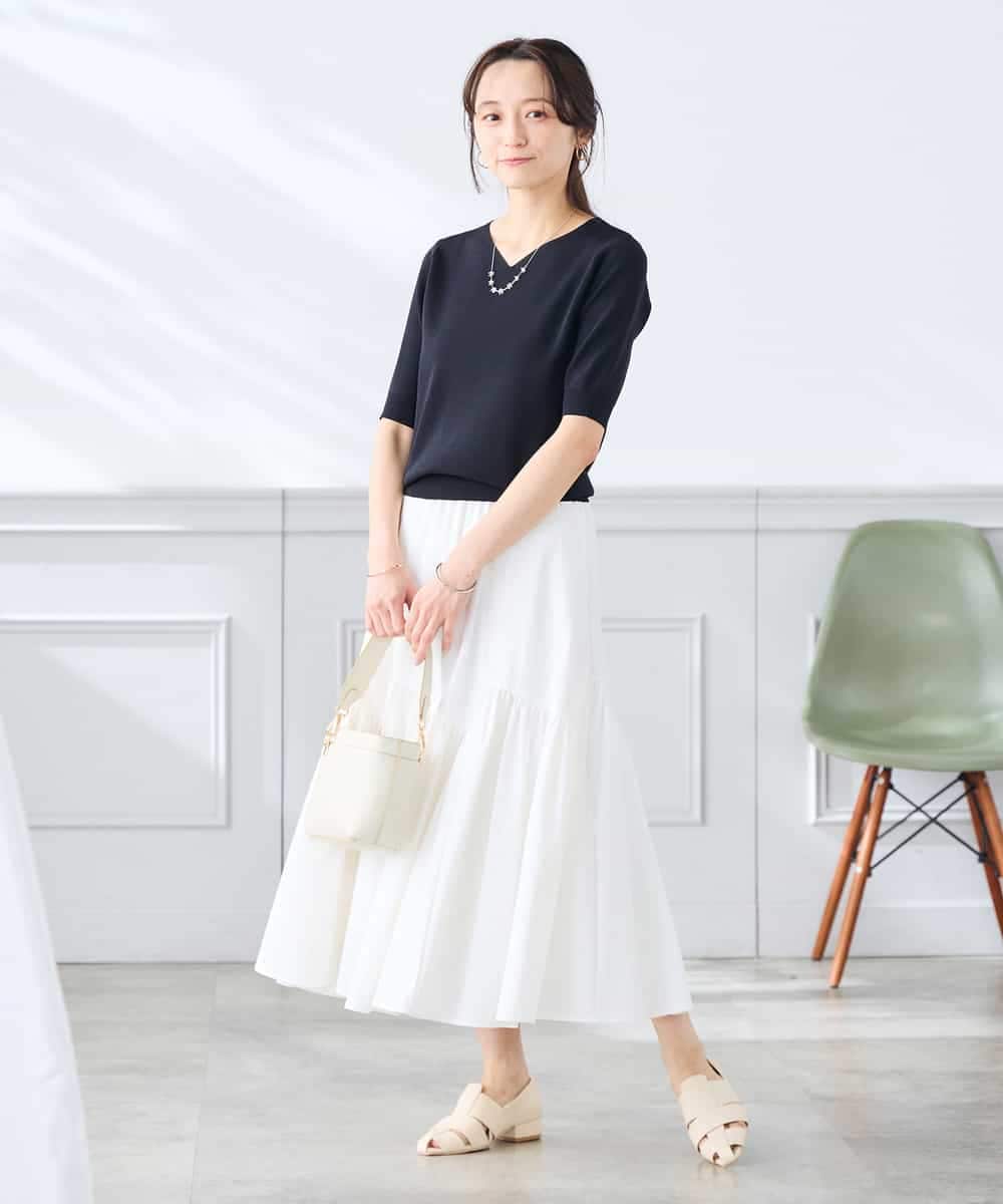 K3FGD59039 a.v.v Elmi(アー・ヴェ・ヴェ) 【低身長サイズ】ハーフスリーブVネックサマーニット【洗える/接触冷感/UVカット】 レッド