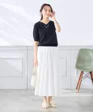 K3FGD59039 a.v.v Elmi(アー・ヴェ・ヴェ) 【低身長サイズ】ハーフスリーブVネックサマーニット【洗える/接触冷感/UVカット】 レッド